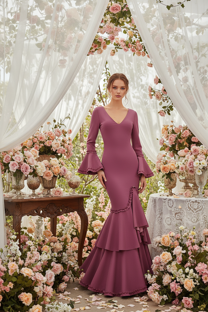 Nude Pink Flamenco Dress - Subtle Elegant Spanish Gown