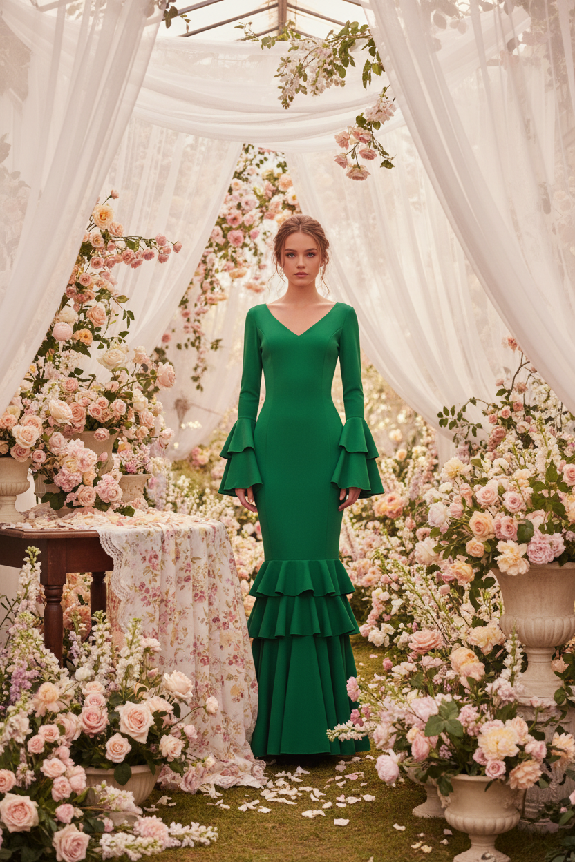 Andalusian Green Flamenco Dress - Exclusive Spanish Design | Ref. 21041 Mialma Andalusian Green Flamenco Dress - Exclusive Spanish Design | Ref. 21041 Mialma