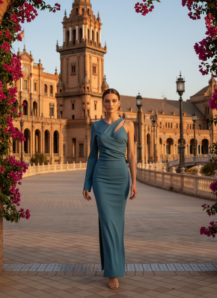 VESTIDO LARGO AZUL LAGO 23022