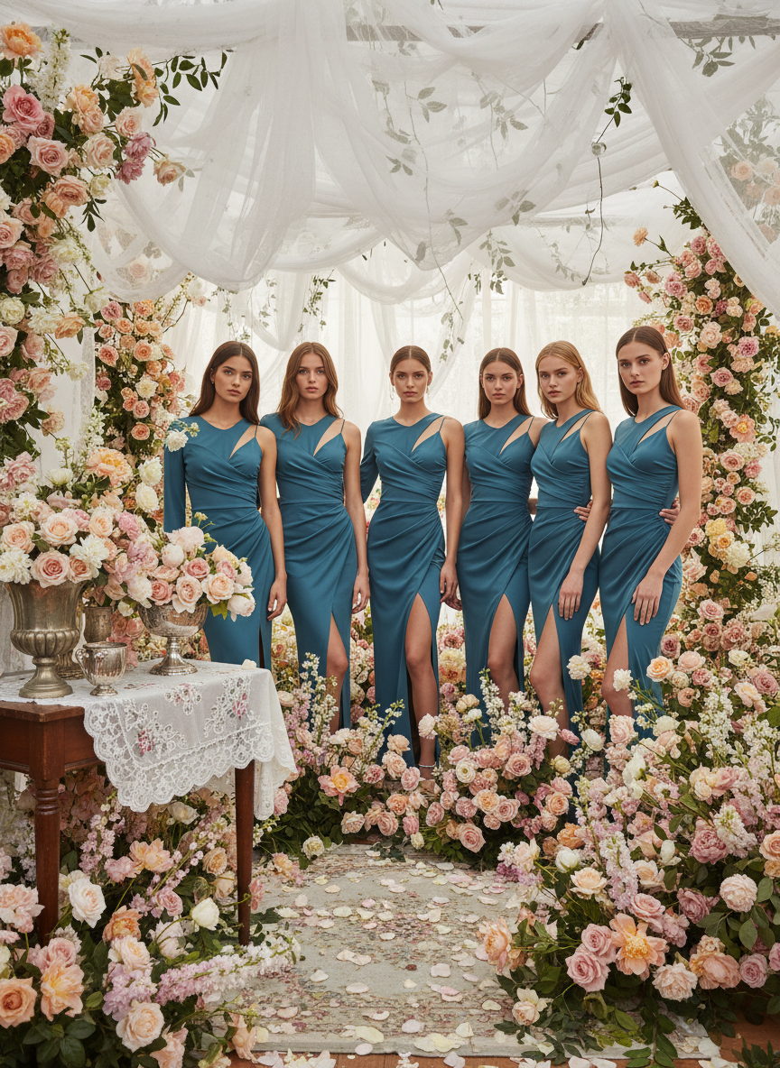 VESTIDO LARGO AZUL LAGO 23022