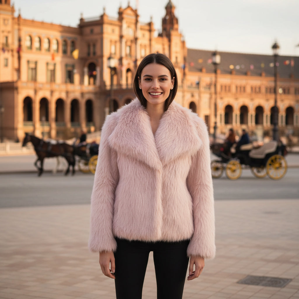 EMMA WU SELECTION Winter Plush Coat, Fashionable, Warm, Thick, Fluffy, Lapel Jacket, Outerwear, Casual, Long Sleeve Tops, Women's Clothing