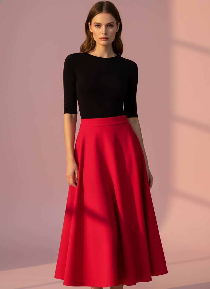 FALDA MIDI ROJO 3848