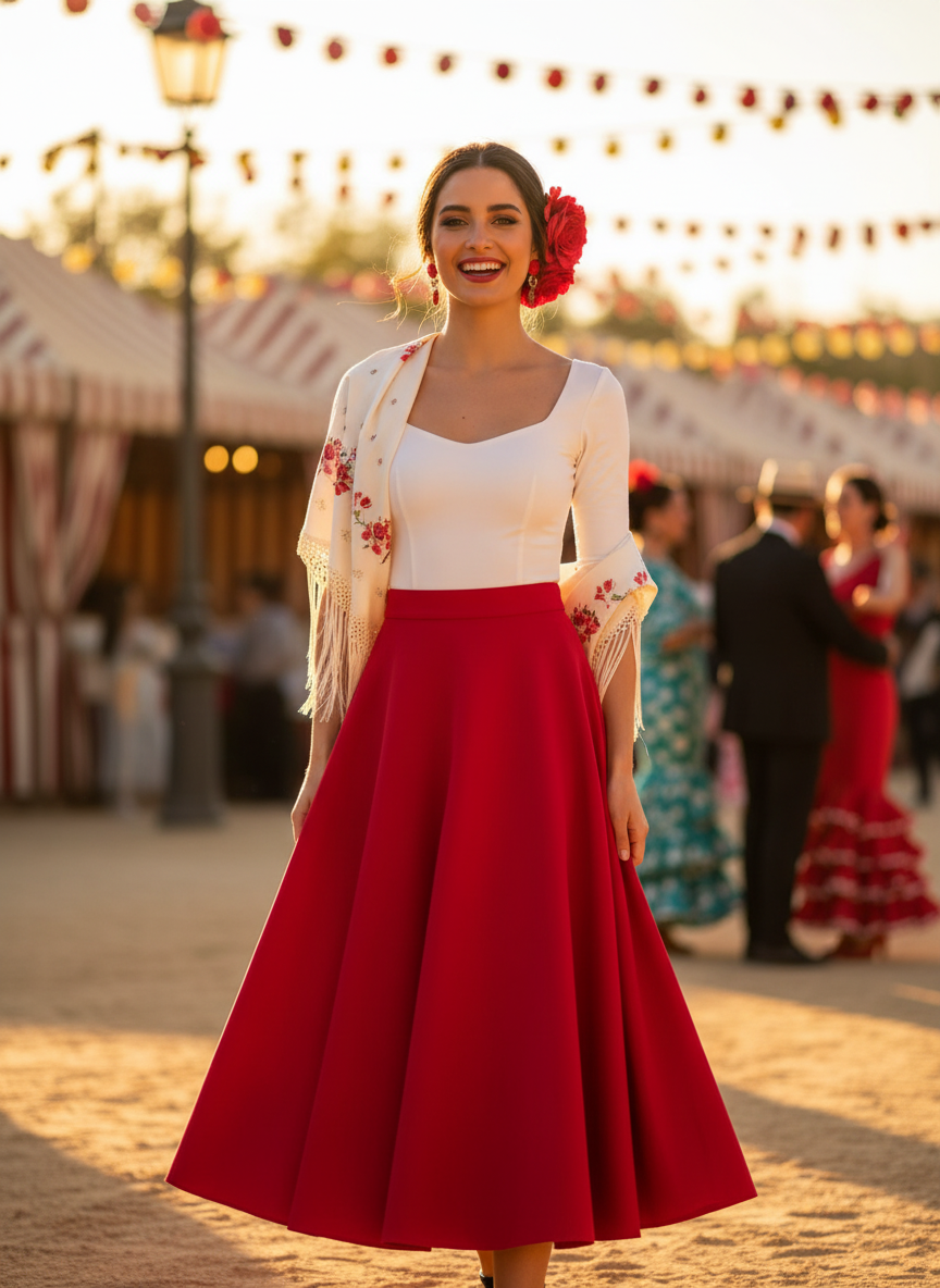 FALDA MIDI ROJO 3848