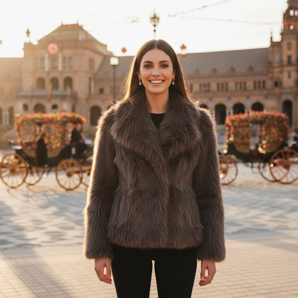 EMMA WU SELECTION Winter Plush Coat, Fashionable, Warm, Thick, Fluffy, Lapel Jacket, Outerwear, Casual, Long Sleeve Tops, Women's Clothing