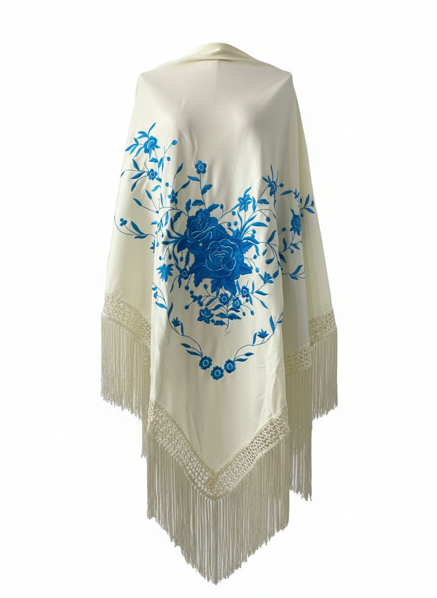 MANTÓN Blanco Roto Con Azul MT180-91