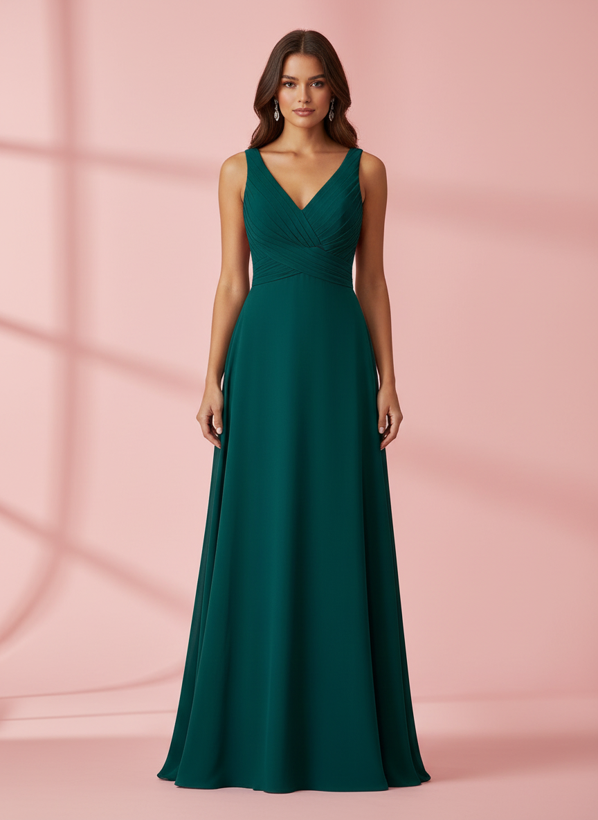 BOTTLE GREEN LONG DRESS 7001