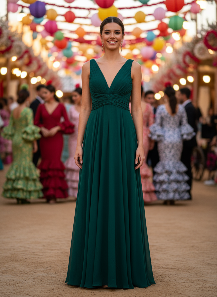 BOTTLE GREEN LONG DRESS 7001