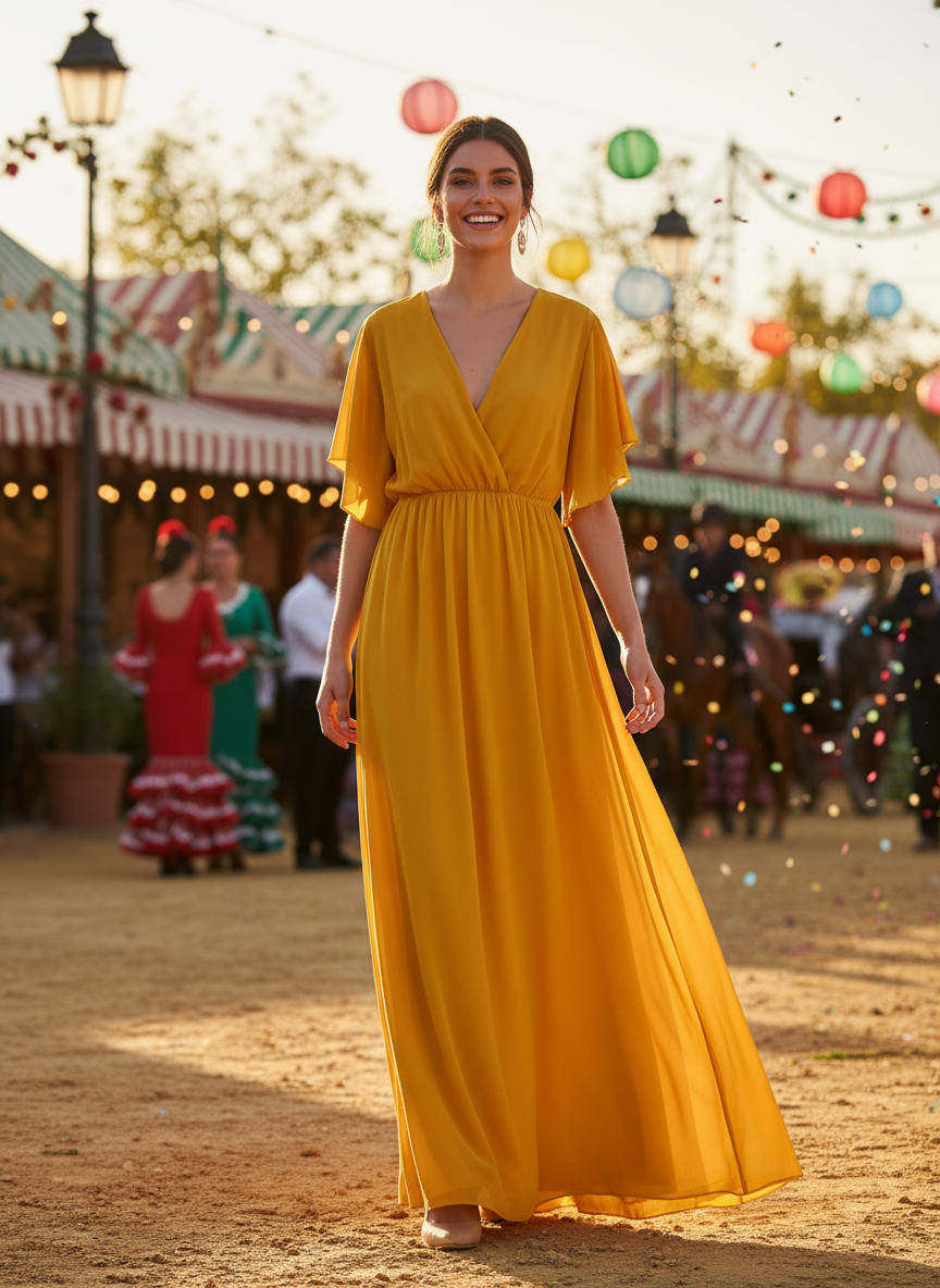 VESTIDO LARGO AMARILLO MANGO 4883