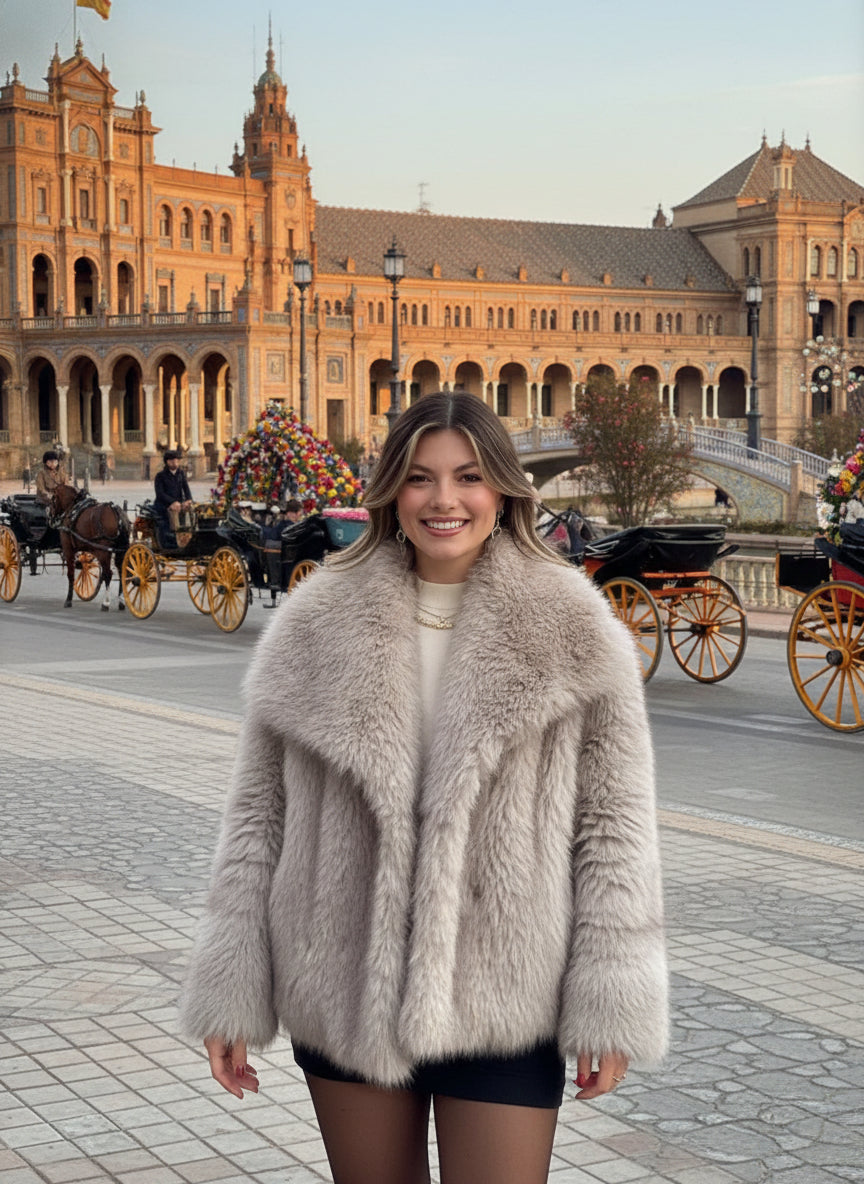 EMMA WU SELECTION  Abrigo de felpa de invierno, moda, cálido, grueso, esponjoso, chaqueta de solapa, ropa exterior, casual, tops de manga larga, ropa de mujer