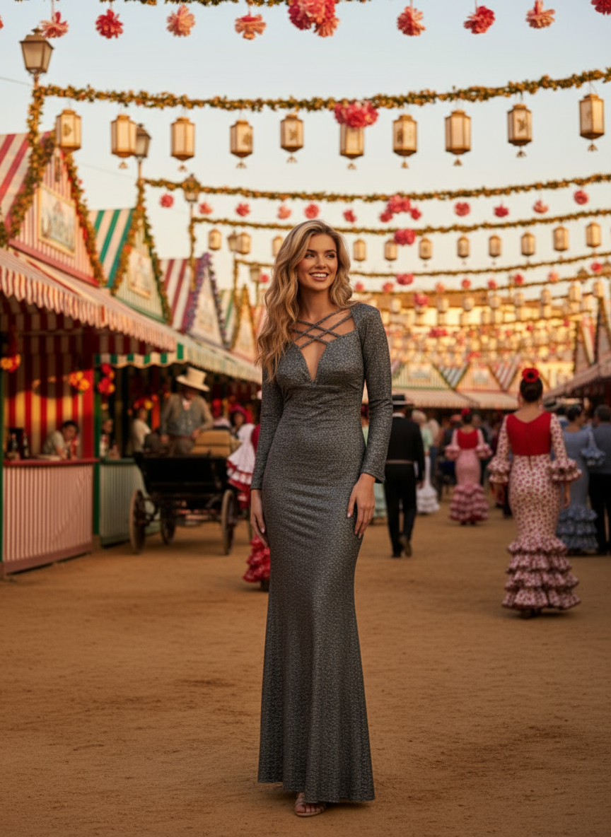 DARK GRAY LONG DRESS 8806