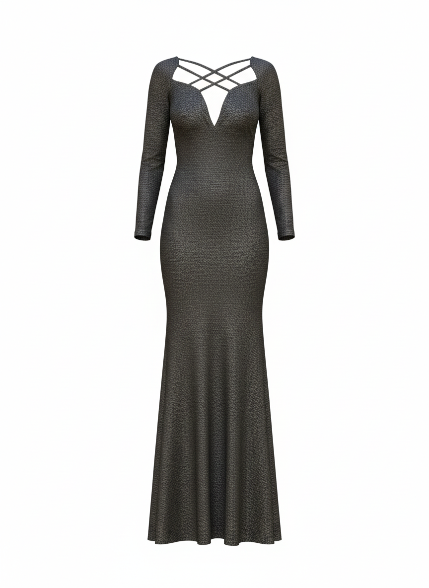 DARK GRAY LONG DRESS 8806