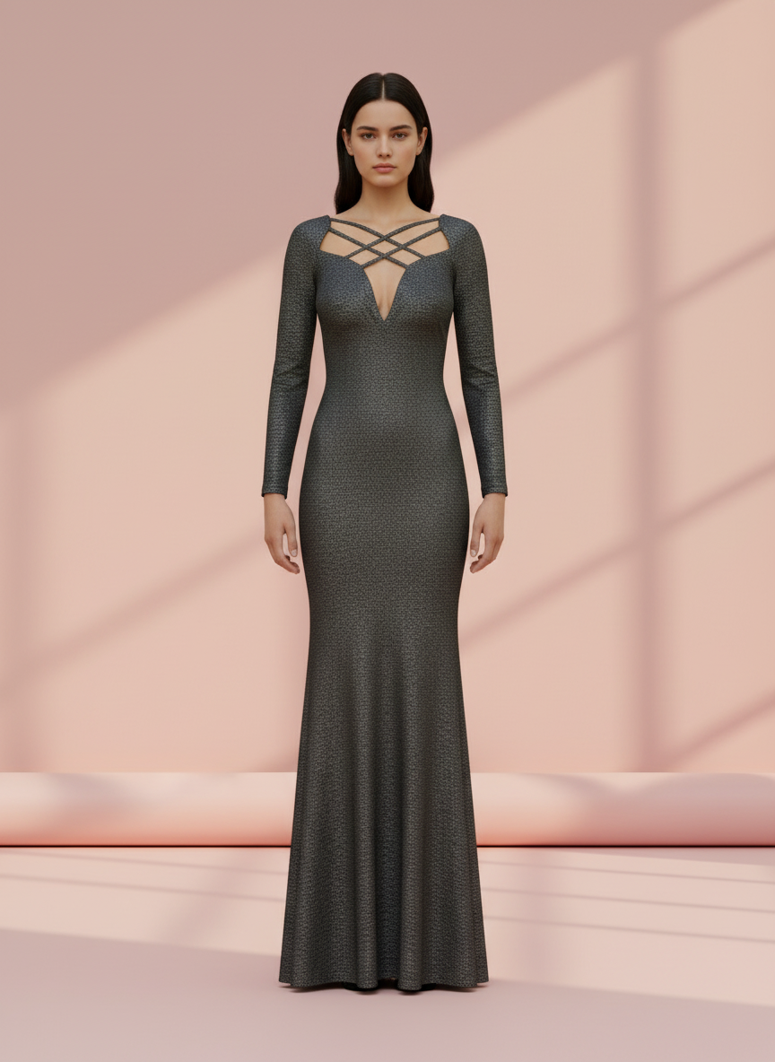 DARK GRAY LONG DRESS 8806