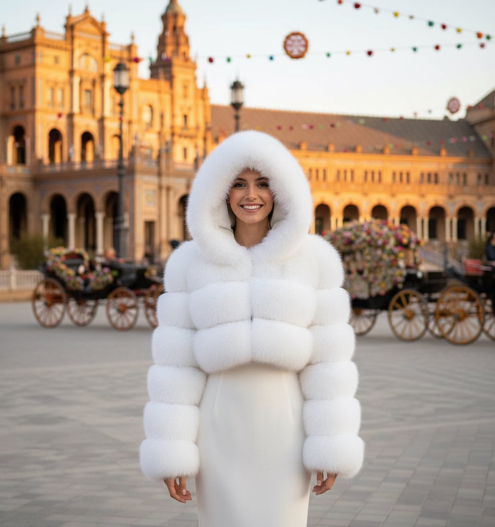 EMMA WU SELECTION Short Long Sleeve Faux Fur Hooded Coat