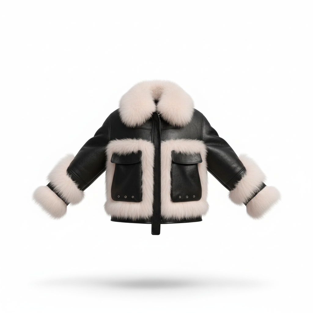 EMMA WU SELECTION Sense Leather Coat with Fox Fur Stitching