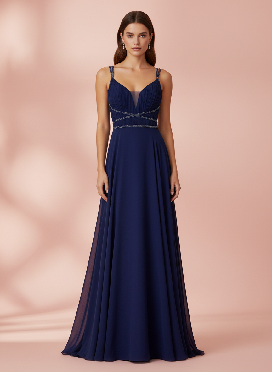 LONG NAVY BLUE DRESS 7011