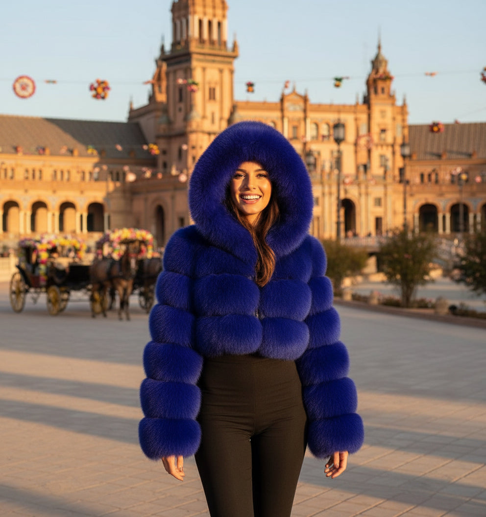 EMMA WU SELECTION Short Long Sleeve Faux Fur Hooded Coat