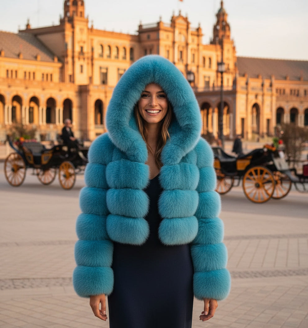 EMMA WU SELECTION Short Long Sleeve Faux Fur Hooded Coat