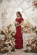 Traje de Flamenca EW5 | Vestido Flamenco con Gran Volante y 5 Volantes en Falda Rojo Indio