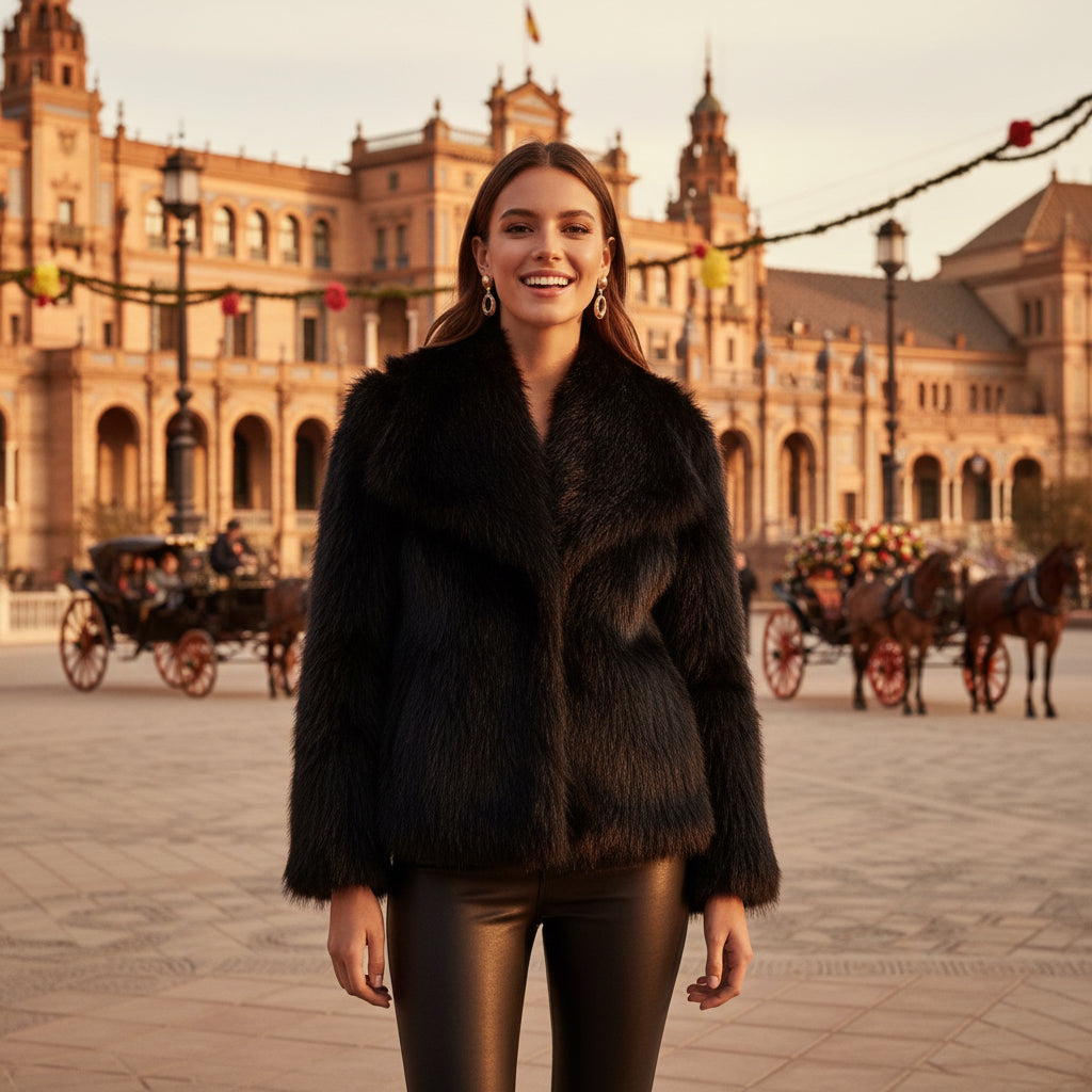 EMMA WU SELECTION Winter Plush Coat, Fashionable, Warm, Thick, Fluffy, Lapel Jacket, Outerwear, Casual, Long Sleeve Tops, Women's Clothing