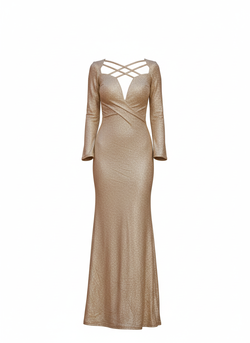 VESTIDO LARGO CHAMPAGNE 8806