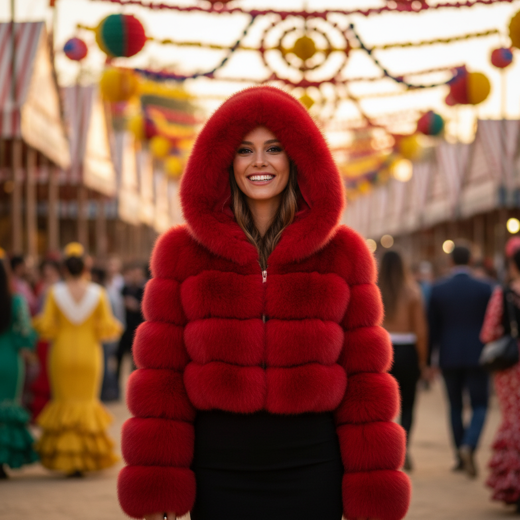 EMMA WU SELECTION Short Long Sleeve Faux Fur Hooded Coat