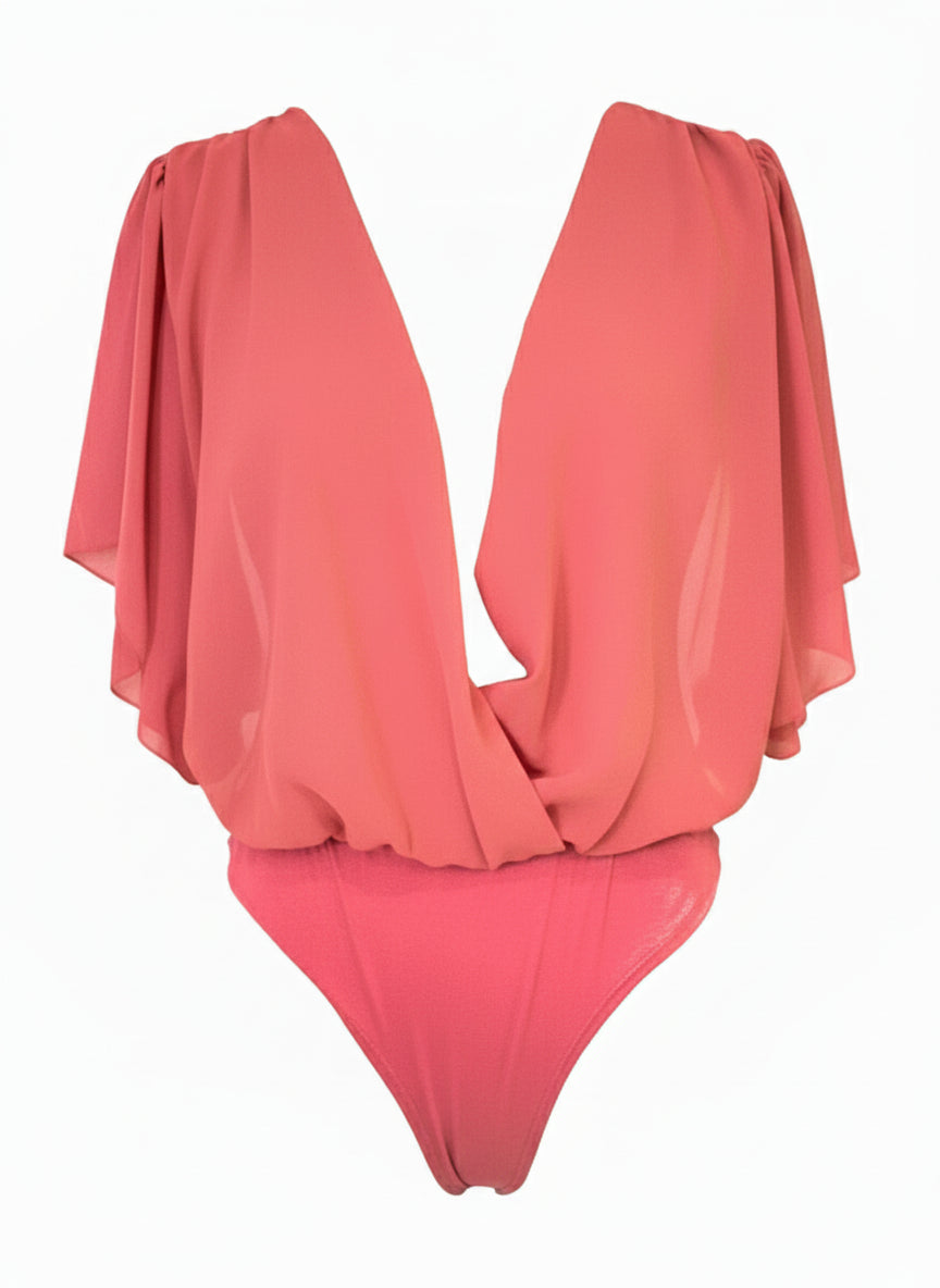 SHORT SLEEVE BODYSUIT - CORAL - 3686