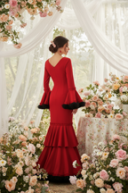 Traje de Flamenca EW1 | Vestido Flamenco con Tul Negro Rojo