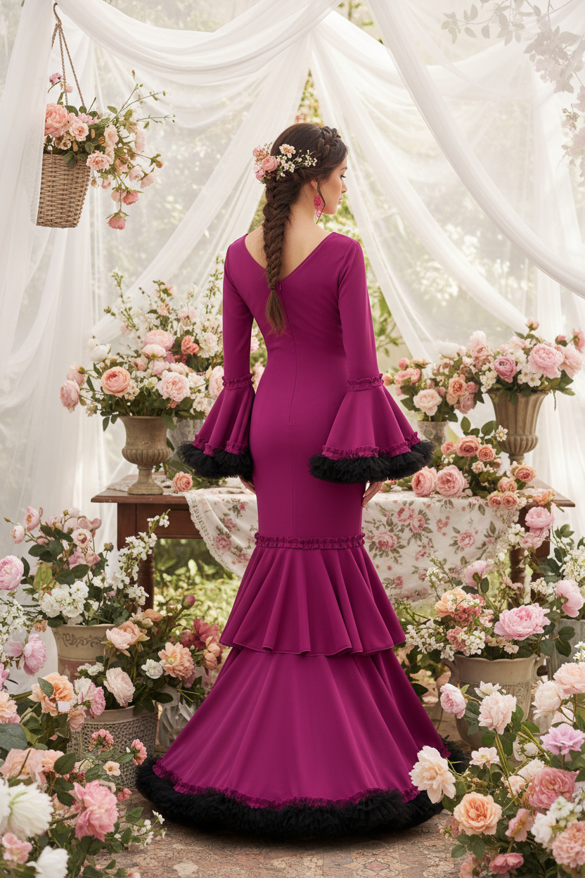 Traje de Flamenca EW1 | Vestido Flamenco con Tul Negro Buganvilla
