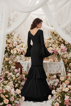 Traje de Flamenca EW1 | Vestido Flamenco con Tul Negro Negro