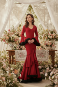 Traje de Flamenca EW1 | Vestido Flamenco con Tul Negro Rojo