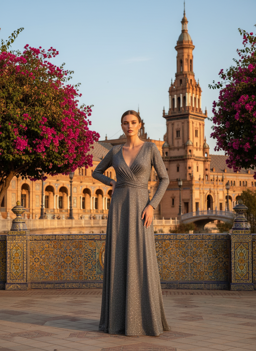 VESTIDO LARGO GRIS OSCURO 8812