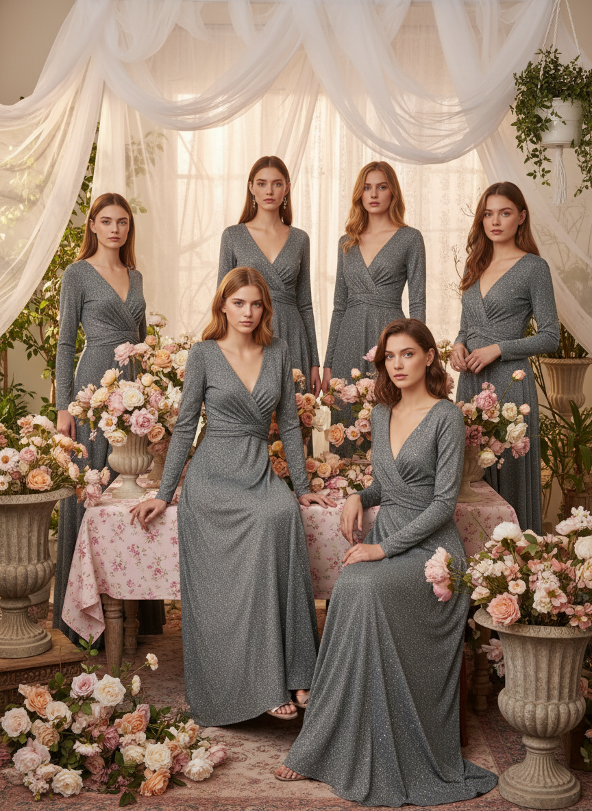 VESTIDO LARGO GRIS OSCURO 8812