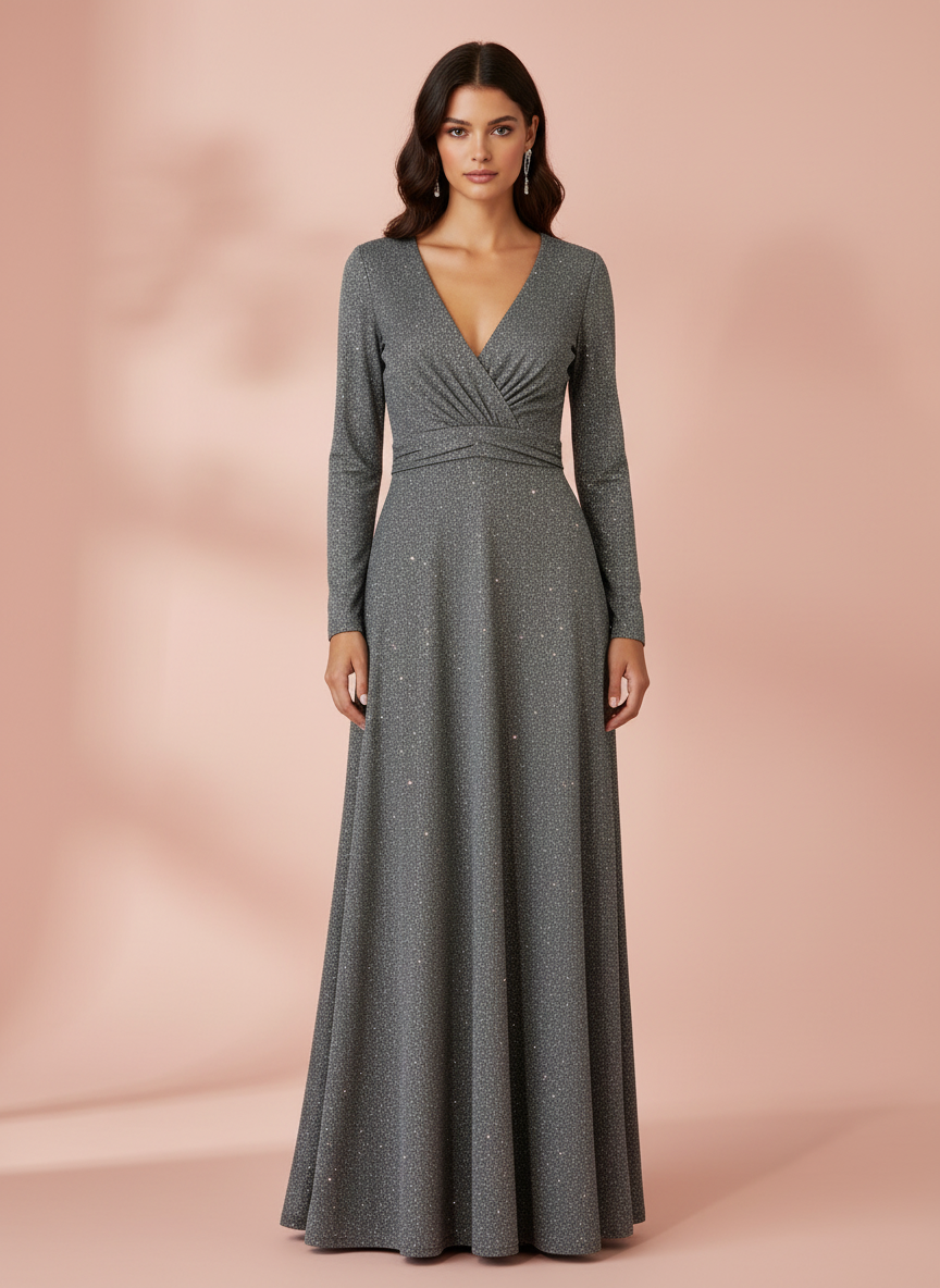 VESTIDO LARGO GRIS OSCURO 8812