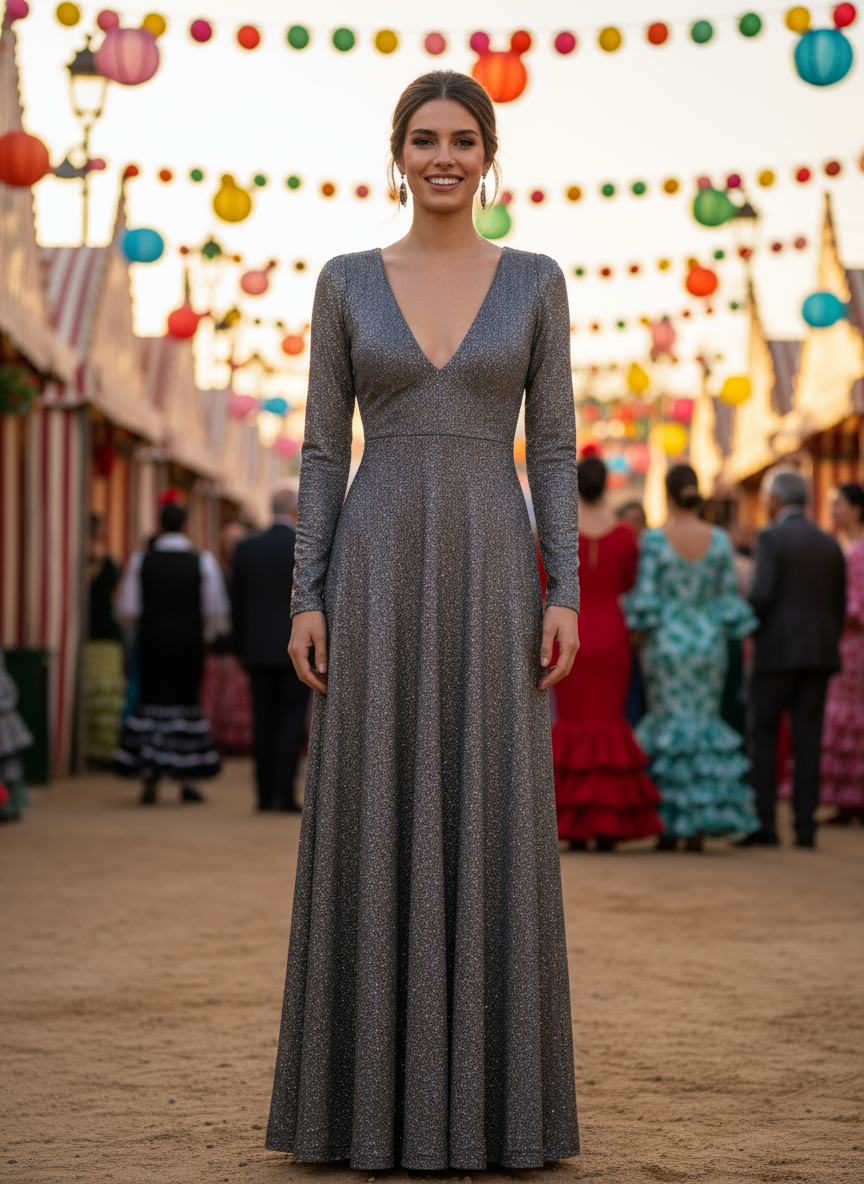 VESTIDO LARGO GRIS OSCURO 8812