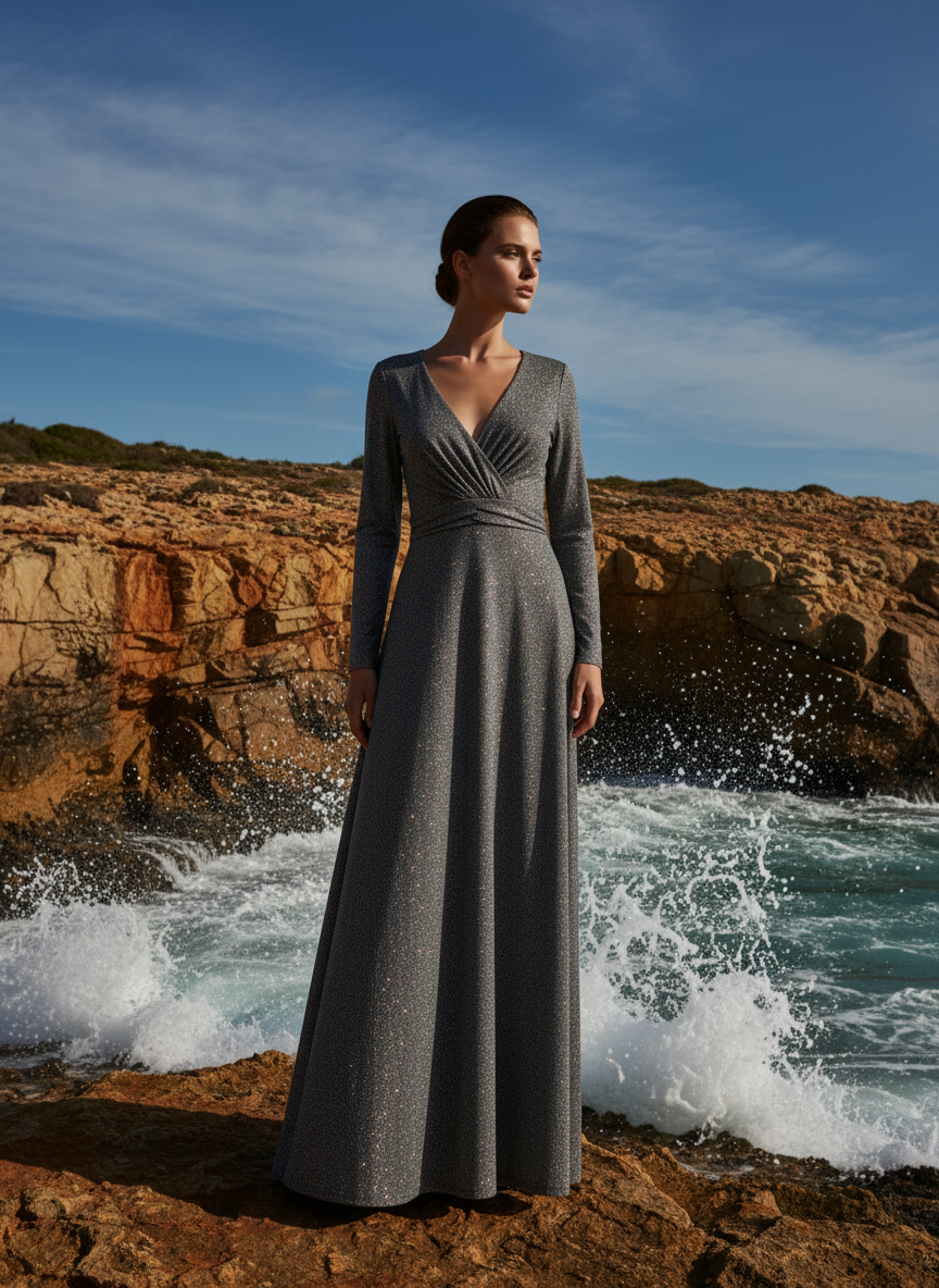 VESTIDO LARGO GRIS OSCURO 8812