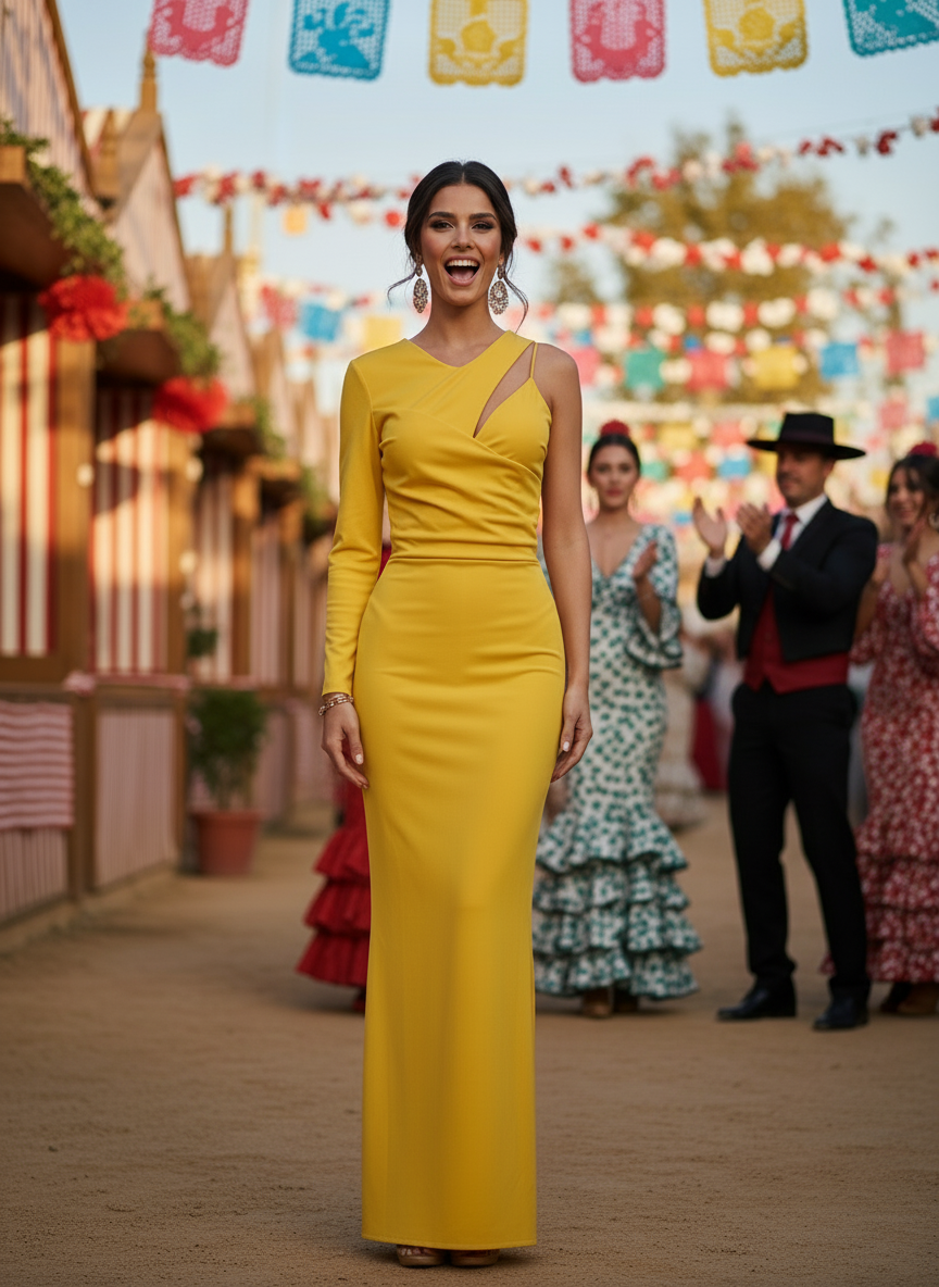 VESTIDO LARGO AMARILLO MANGO 23022