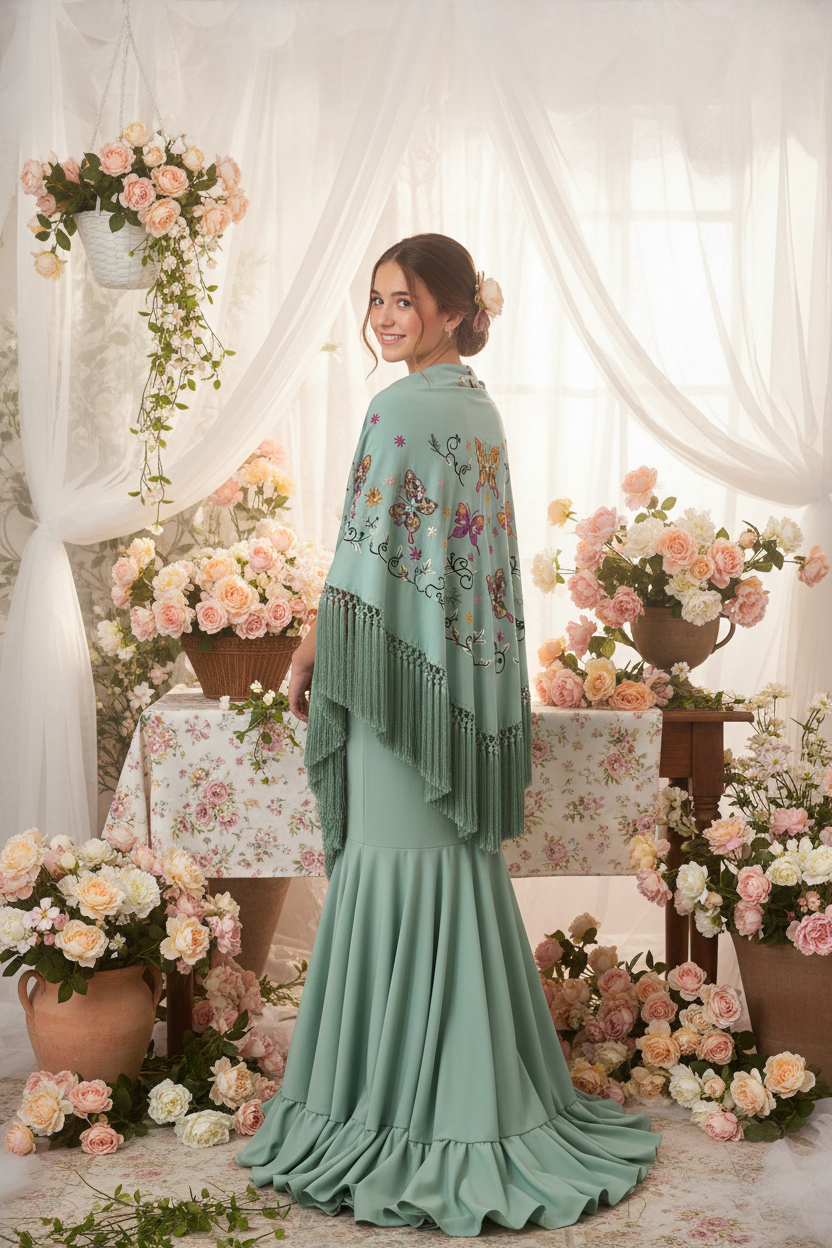 Mint Green Triangular Shawl with Color 150cm | Ref. MT1