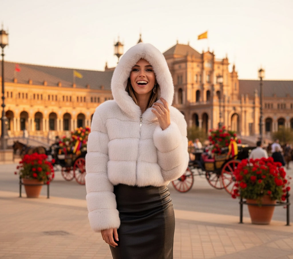 EMMA WU SELECTION Short Long Sleeve Faux Fur Hooded Coat