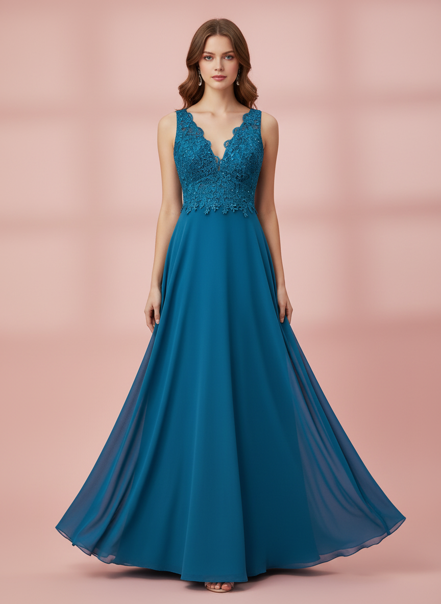 LONG DRESS GREEN BLUE PEACOCK 8657