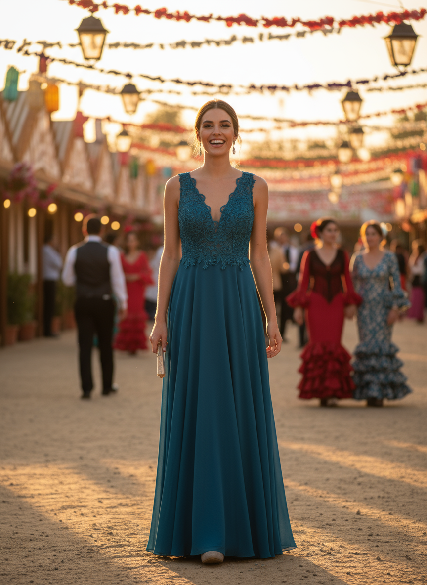 LONG DRESS GREEN BLUE PEACOCK 8657