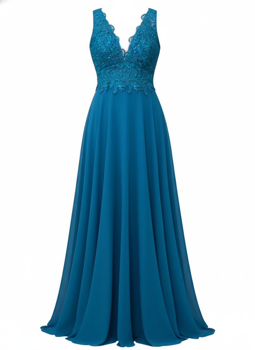 LONG DRESS GREEN BLUE PEACOCK 8657