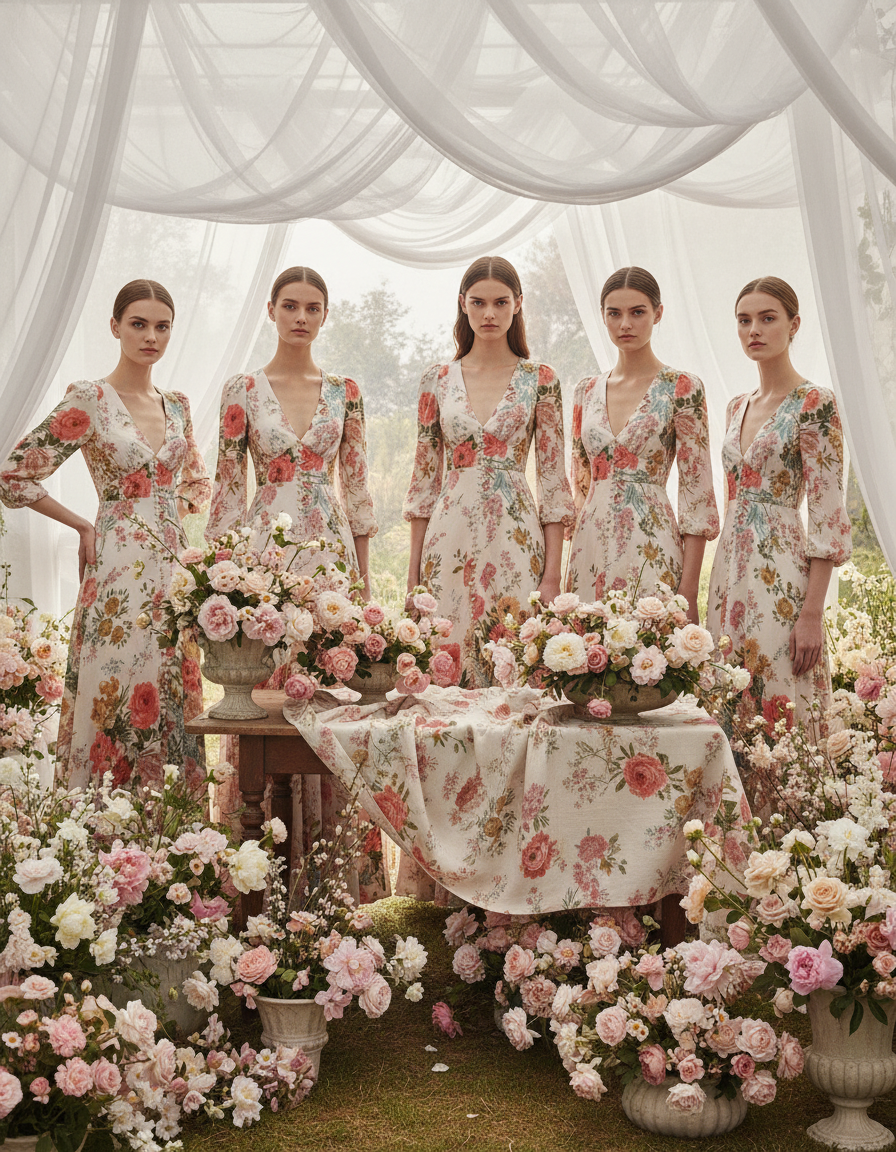 EMMA WU SELECTION Vestido Largo Romántico Escote V Manga Larga