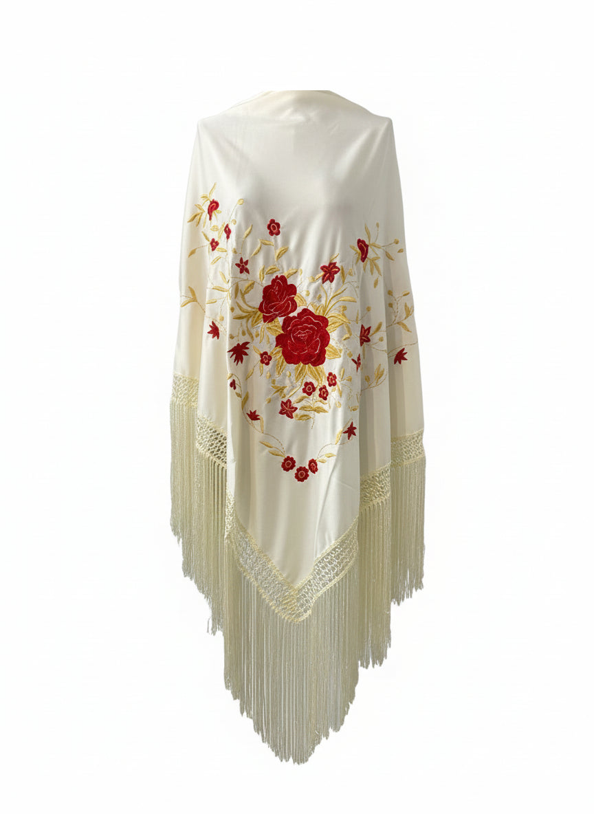 MANTÓN Blanco Roto Con Rojo MT180-91