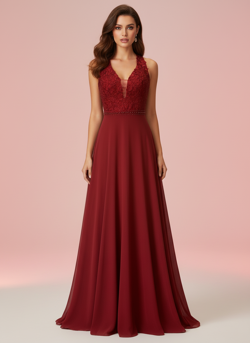 BURGUNDY LONG DRESS 9192