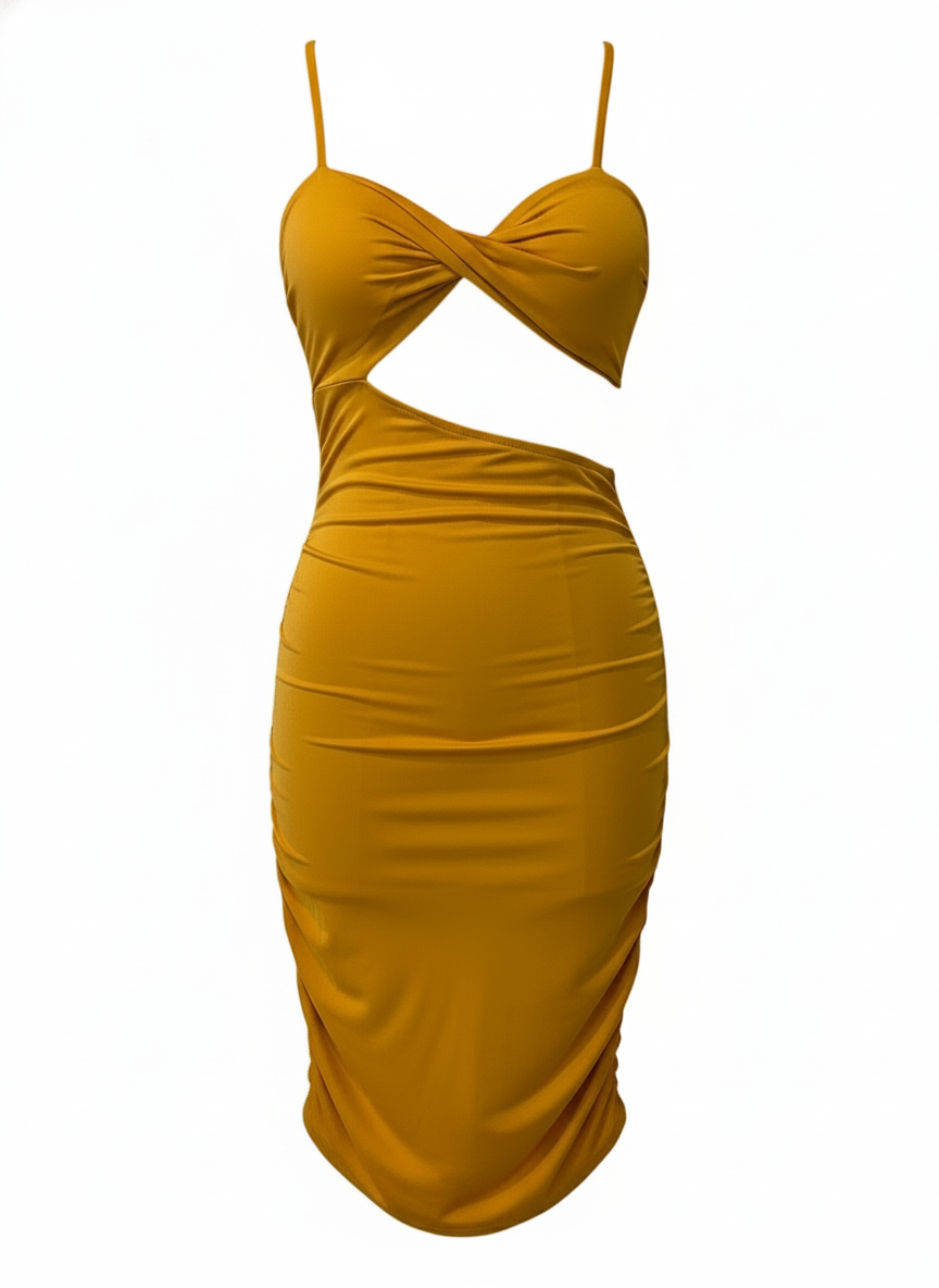 VESTIDO CORTO MOSTAZA 50697