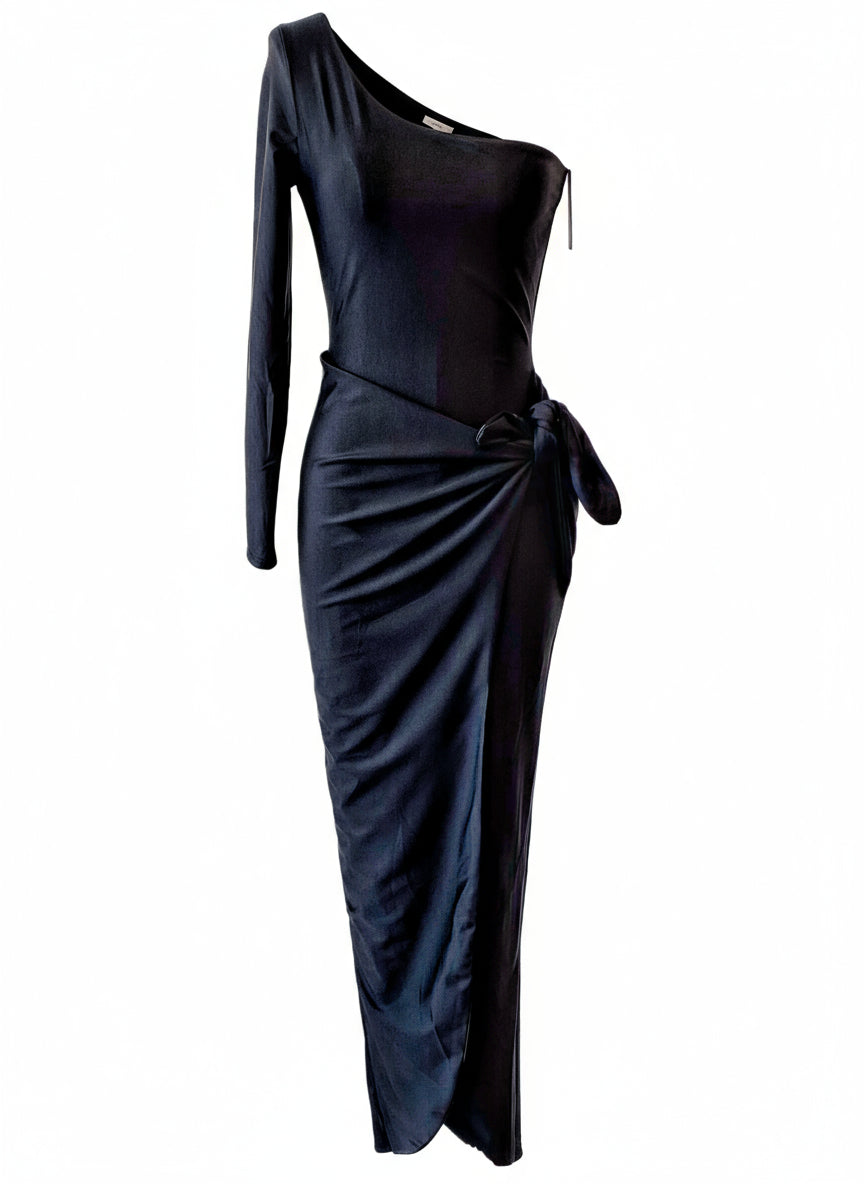 VESTIDO LARGO ELÁSTICO BRILLANTE NEGRO 4746