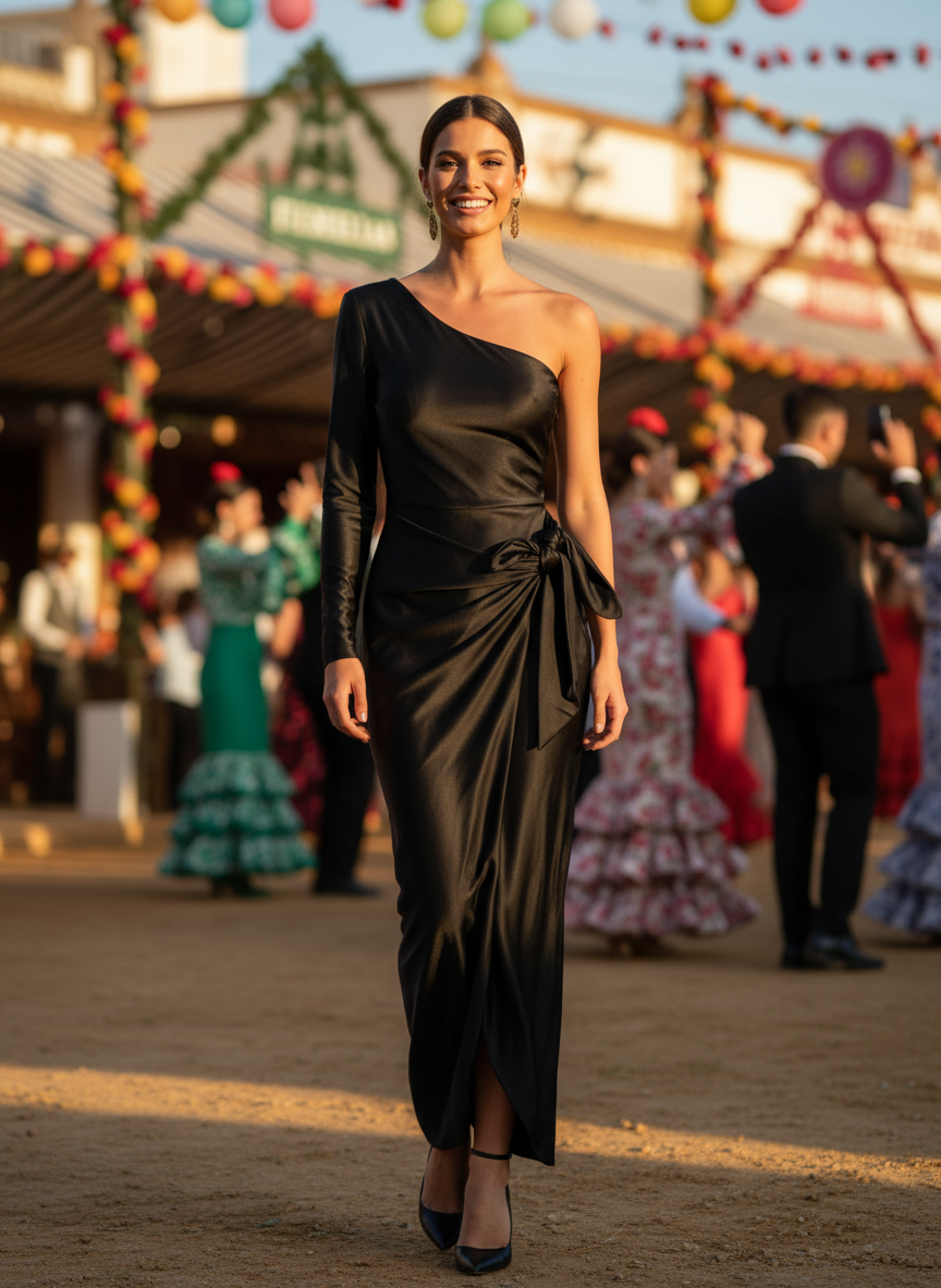 VESTIDO LARGO ELÁSTICO BRILLANTE NEGRO 4746