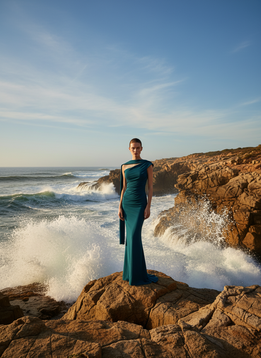 LONG DRESS - PETROL BLUE - 25097