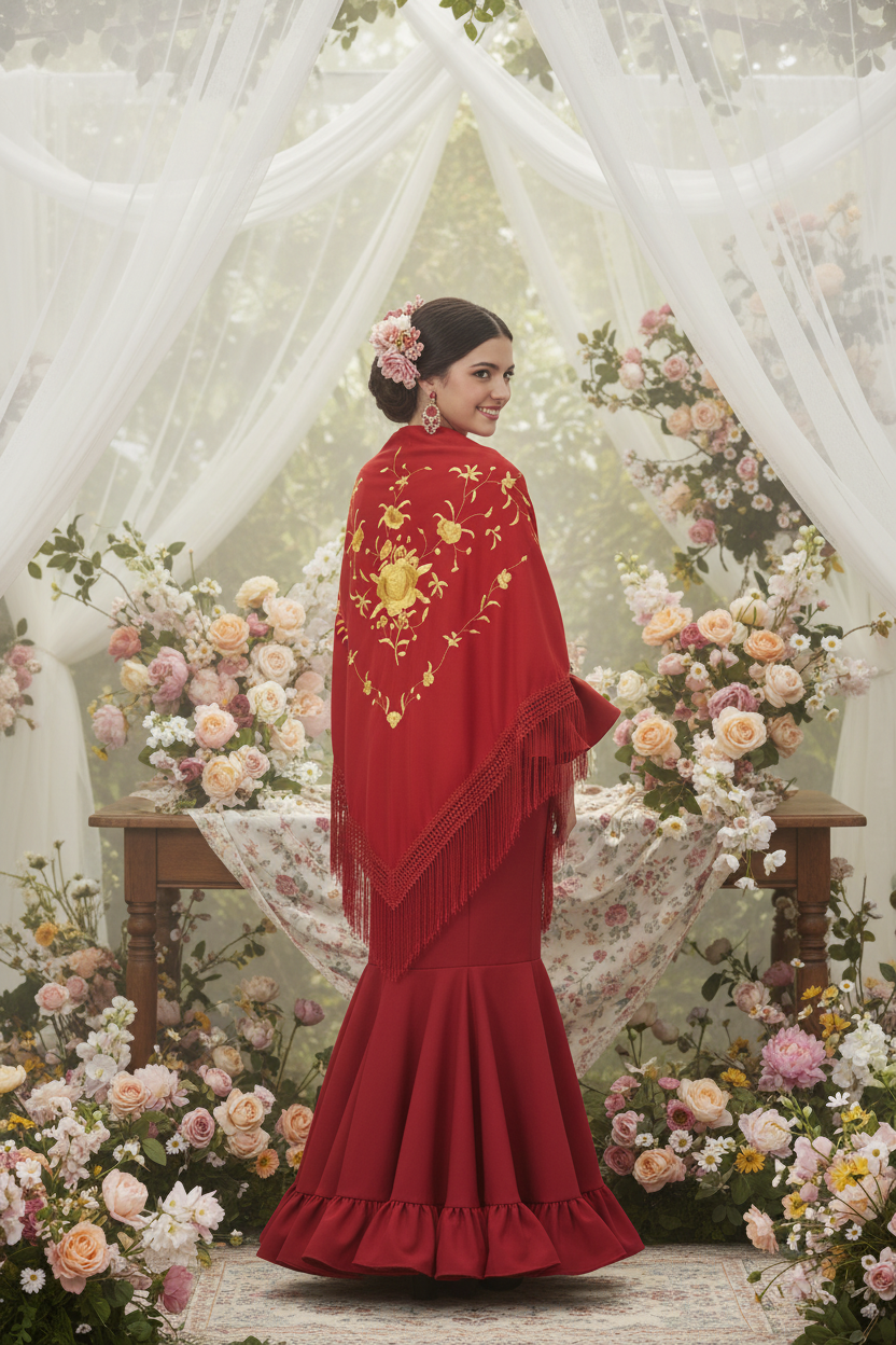 Red and Gold Triangular Shawl 150cm | Ref. MT180-17