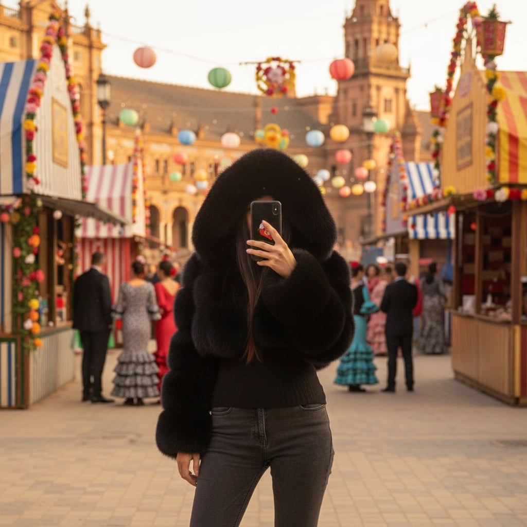 EMMA WU SELECTION Short Long Sleeve Faux Fur Hooded Coat